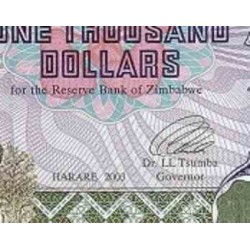 اسکناس 1000 دلار - زیمباوه 2003 ارقام سریال عمودی درشت