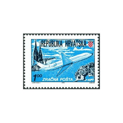1 عدد تمبر پست هوایی زاگرب-دوبرونیک - دندانه ریز - کرواسی 1991