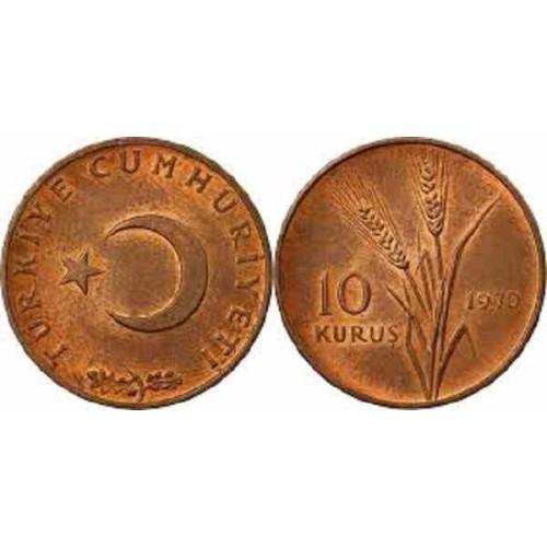 سکه 10 کروز - مس روی - ترکیه 1970 غیر بانکی سکه 10 کروز - مس روی - ترکیه 1970 غیر بانکی
