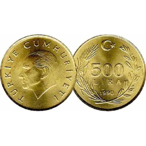 سکه 500 لیر - آلومینیوم برنز  - ترکیه 1990 غیر بانکی