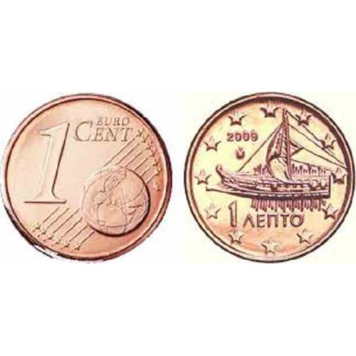 سکه 1 سنت یورو - مس روکش فولاد - یونان 2009 غیر بانکی