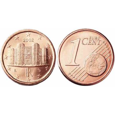 سکه 1 سنت یورو - مس روکش فولاد - ایتالیا 2002 غیر بانکی