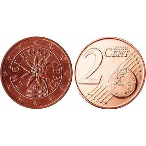 سکه 2 سنت یورو - مس روکش فولاد - اتریش 2013 غیر بانکی