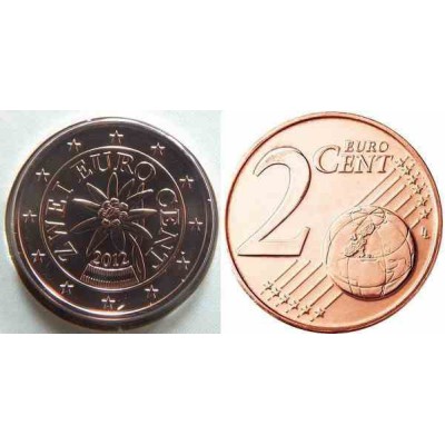 سکه 2 سنت یورو - مس روکش فولاد - اتریش 2012 غیر بانکی