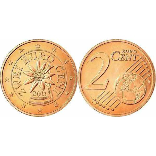 سکه 2 سنت یورو - مس روکش فولاد - اتریش 2011 غیر بانکی