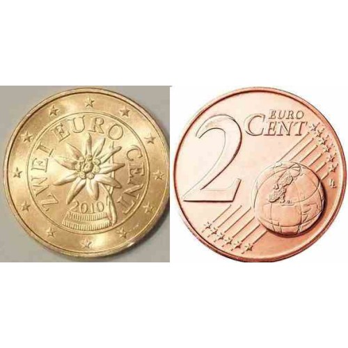 سکه 2 سنت یورو - مس روکش فولاد - اتریش 2010 غیر بانکی