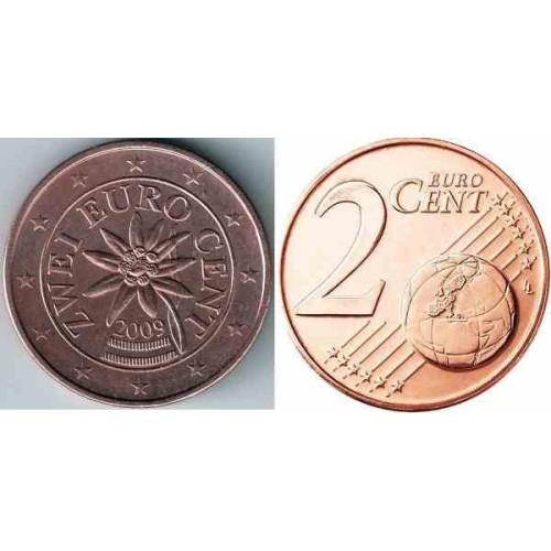 سکه 2 سنت یورو - مس روکش فولاد - اتریش 2009 غیر بانکی