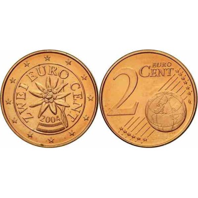 سکه 2 سنت یورو - مس روکش فولاد - اتریش 2004 غیر بانکی