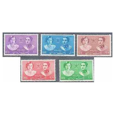 780 - 5 عدد تمبر عروسی محمدرضا پهلوی و فوزیه  1318 با شارنیه