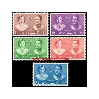 780 - 5 عدد تمبر عروسی محمدرضا پهلوی و فوزیه  1318