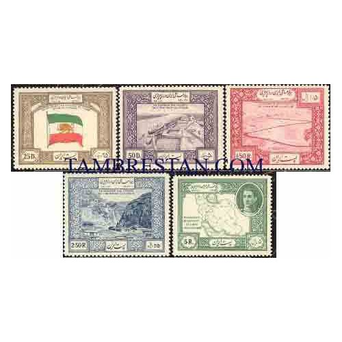 824 - 5 عدد تمبر بیاد مساعی ایران در راه پیروزی جنگ جهانی دوم 1328 تک