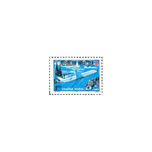1 عدد تمبر پست هوایی زاگرب-دوبرونیک - دندانه درشت - کرواسی 1991