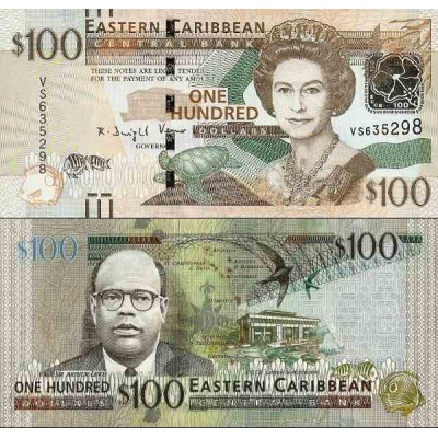 اسکناس 100 دلار - کارائیب شرقی 2012 نخ امنیتی عریض - علائم ویژه نابینایان -سفارشی - توضیحات را ببینید