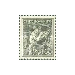 1 عدد  تمبر سری پستی - مشاغل - 1.60Kc - چک اسلواکی 1954 با شارنیه