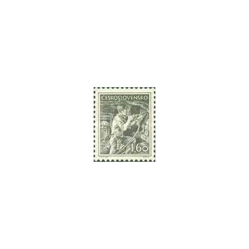 1 عدد  تمبر سری پستی - مشاغل - 1.60Kc - چک اسلواکی 1954 با شارنیه