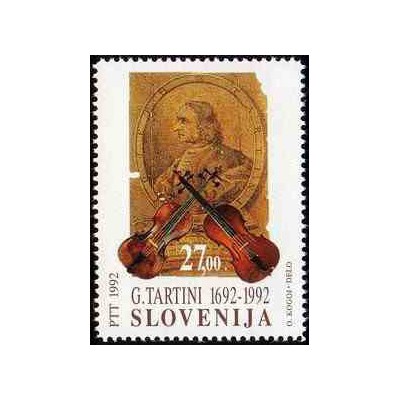 1 عدد تمبر سیصدمین سال تولد جوزپه تارتینی - آهنگساز و ویولونیست - اسلوونی 1992