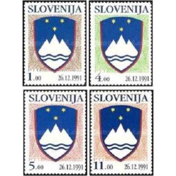 4 عدد تمبر سری پستی - آرمها و نشانها - اسلوونی 1991