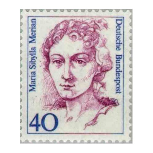 1 عدد تمبر سری پستی زنان نامدار - 40 فنیک - Maria Sibylla Merian - نقاش - جمهوری فدرال آلمان 1987