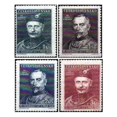 4 عدد  تمبر یازدهمین کنگره سوکول -Jindřich Vaníček - چک اسلواکی 1948