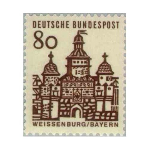 1 عدد تمبر سری پستی ساختمانها آلمان از قرن دوازدهم - 80 فنیک - جمهوری فدرال آلمان 1964