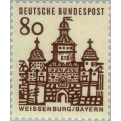 1 عدد تمبر سری پستی ساختمانها آلمان از قرن دوازدهم - 80 فنیک - جمهوری فدرال آلمان 1964