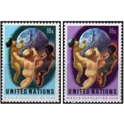 2 عدد تمبر سال جهانی جمعیت - نیویورک سازمان ملل 1974