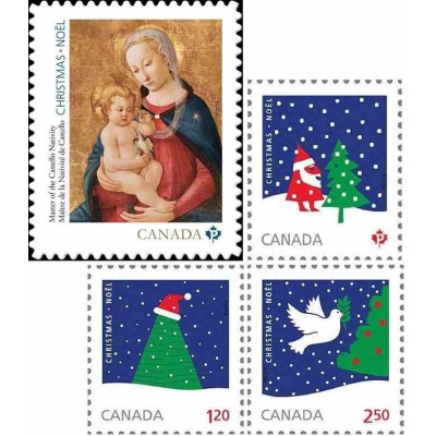 4 عدد تمبر کریستمس - خودچسب - کانادا 2016  ارزش روی تمبرها بیش از 4 دلار