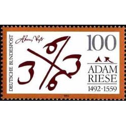 1 عدد تمبر پانصدمین سالگرد تولد آدام رییس - ریاضیدان - جمهوری فدرال آلمان 1992