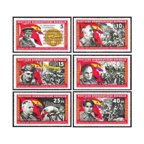 6 عدد تمبر قهرمانان مقاومت - جمهوری دموکراتیک آلمان 1966