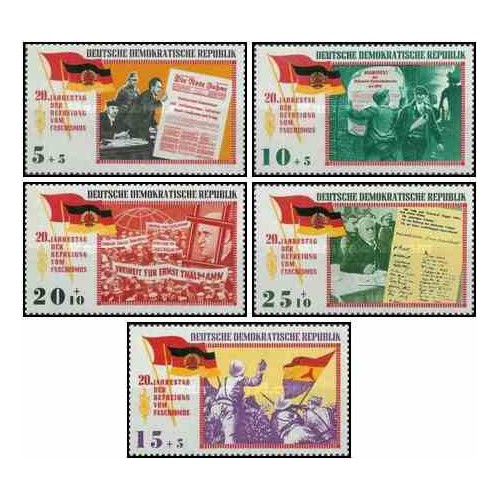 5 عدد تمبر بیستمین سالگرد آزادی - جمهوری دموکراتیک آلمان 1965