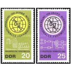2 عدد تمبر صدمین سالگرد اتحادیه جهانی مخابرات - UIT - جمهوری دموکراتیک آلمان 1965