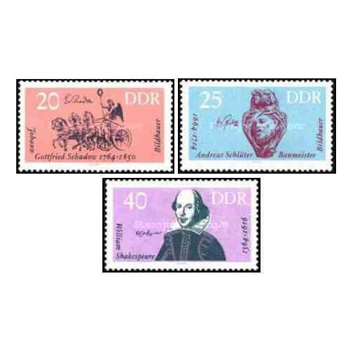 3 عدد تمبر هنرمندان مشهور - شکسپیر - جمهوری دموکراتیک آلمان 1964