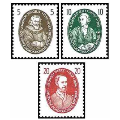 3 عدد تمبر دانشمندان مشهور - اویلر . هرتز و جانگیوس - جمهوری دموکراتیک آلمان 1957