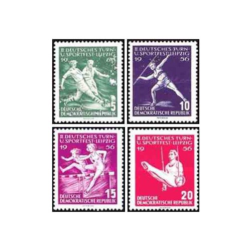 ۴ عدد تمبر جشنواره ورزش و ژیمناستیک در لایپزیک - جمهوری دموکراتیک آلمان 1956 قیمت ۴.۲ دلار