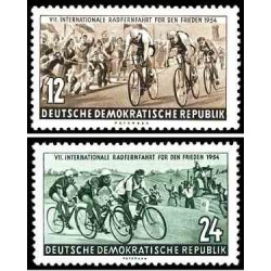 2 عدد تمبر رویداد صلح - دوچرخه سواری - جمهوری دموکراتیک آلمان 1954  قیمت 3.9 دلار