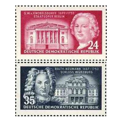 2 عدد تمبر معماران - نوبلسدورف و نیومان - جمهوری دموکراتیک آلمان 1953 با شارنیه - قیمت 5 دلار