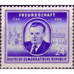 1 عدد تمبر نسخه دوستی آلمان چک اسلواکی  - کلمنت گوتوالد رییس جمهور چک - جمهوری دموکراتیک آلمان 1952 با شارنیه - قیمت 4.4 دلار
