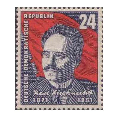1 عدد تمبر کارل لیبنشت - سوسیالیست - جمهوری دموکراتیک آلمان 1951 با شارنیه - قیمت 8.8 دلار