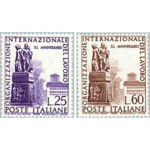 2 عدد تمبر چهلمین سالگرد سازمان بین المللی کار ILO - ایتالیا 1959 2 عدد تمبر چهلمین سالگرد سازمان بین المللی کار ILO - ایتالیا 1959