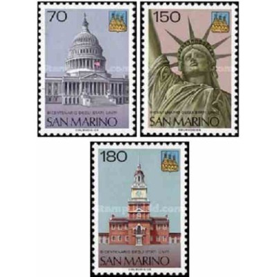 3 عدد تمبر دویستمین سالروز استقلال ایالات متحده آمریکا - سان مارینو 1976