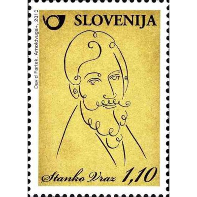 1 عدد تمبر دویستمین سالگرد تولد استانکو وارز - شاعر  - اسلوونی 2010 ارزش روی تمبر 1.1 یورو