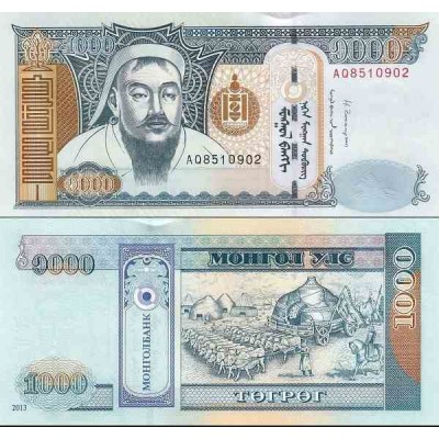 اسکناس 1000 تغریک - تصویر چنگیزخان - مغولستان 2013