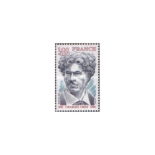 1 عدد  تمبر یادبود چارلز کراس -  شاعر و مخترع -  فرانسه 1977