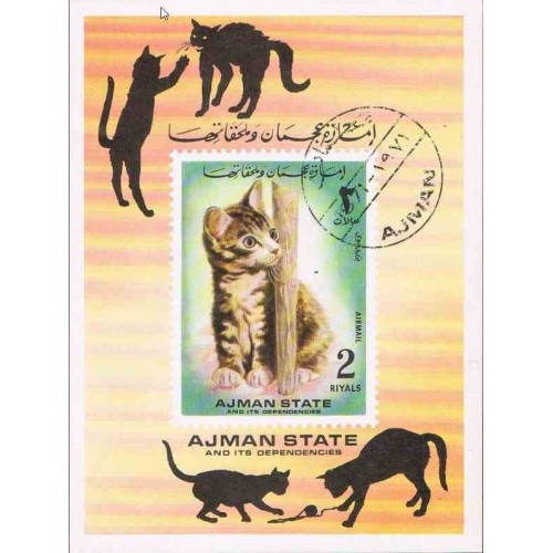مینی شیت گربه ها - با مهر CTO - پست هوائی - عجمان 1972