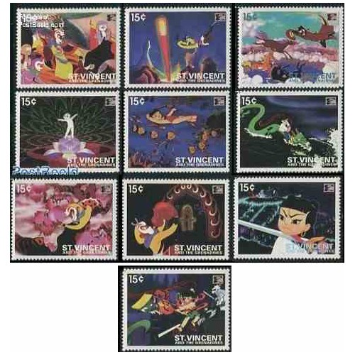 10 عدد تمبر چین 96 - کارتونی - گرندین و سنت وینسنت 1996