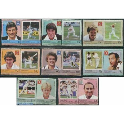 16 عدد تمبر بازیکنان کریکت  - گرندین سنت وینسنت 1984