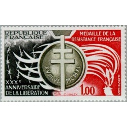 1 عدد تمبر  سی امین سالگرد آزادی-  فرانسه 1974