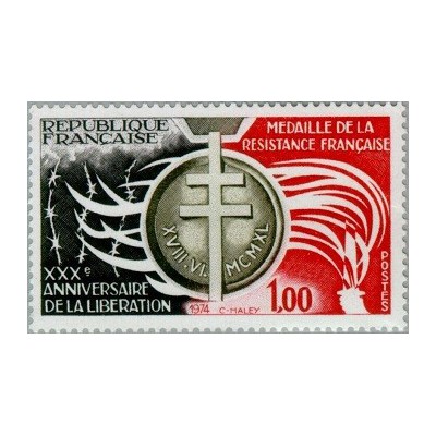 1 عدد تمبر  سی امین سالگرد آزادی-  فرانسه 1974
