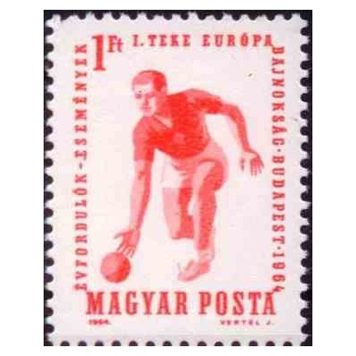 1 عدد تمبر مسابقات قهرمانی بولینگ اروپا - مجارستان 1964
