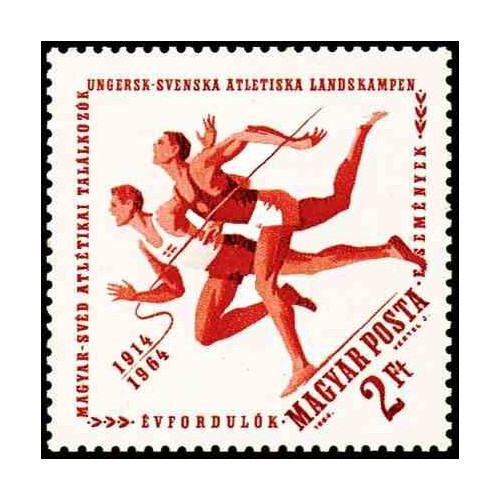 1 عدد تمبر پنجاهمین سالروز اولین رویارویی ورزشی مجارستان و سوئد - مجارستان 1964